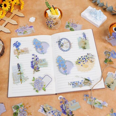 170PCS Scrapbook Stickers Flower Stickers for Scrapbooking Vintage Scrapbook Supplies Junk Journal Supplies Transparent Clear Floral Sticker Bullet Journal Sticker Paper for Adults Kids Women in Saudi Arabia