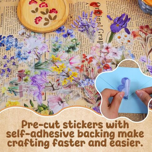 170PCS Scrapbook Stickers Flower Stickers for Scrapbooking Vintage Scrapbook Supplies Junk Journal Supplies Transparent Clear Floral Sticker Bullet Journal Sticker Paper for Adults Kids Women in Saudi Arabia