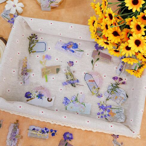 170PCS Scrapbook Stickers Flower Stickers for Scrapbooking Vintage Scrapbook Supplies Junk Journal Supplies Transparent Clear Floral Sticker Bullet Journal Sticker Paper for Adults Kids Women in Saudi Arabia