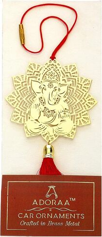 Adoraa Lotus Ganesha Car Rear View Mirror Décor in brass, Ganesh Ji Rear View Mirror Car Hanging Ornament/Car Pendant/Amulet for car, Perfect Car Charm/Accessories in Saudi Arabia