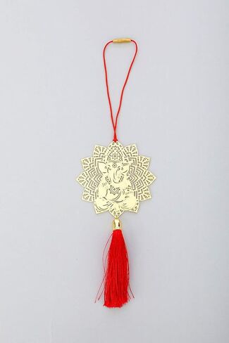Adoraa Lotus Ganesha Car Rear View Mirror Décor in brass, Ganesh Ji Rear View Mirror Car Hanging Ornament/Car Pendant/Amulet for car, Perfect Car Charm/Accessories in Saudi Arabia