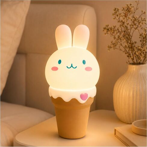 lohas الأرنب الآيس كريم أضواء الليل لطيف، 7 ألوان ديكور مكتب kawaii، التحكم في بات وقاعدة قابلة للشحن، هدية مضحكة للفتيات، غرفة نوم وديكور الحضانة in Kuwait