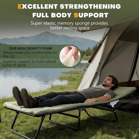 XMT Camping Cot with Mattress, 550LBS(Max Load), Portable Folding Outdoor Bed for Adults Kids, Double Layer 1200D, Heavy Duty Cot for Traveling Gear Supplier, Office Nap, Home Lounging(Grey) in Saudi Arabia