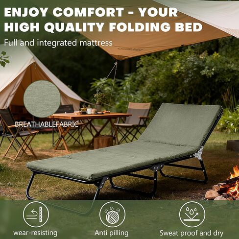 XMT Camping Cot with Mattress, 550LBS(Max Load), Portable Folding Outdoor Bed for Adults Kids, Double Layer 1200D, Heavy Duty Cot for Traveling Gear Supplier, Office Nap, Home Lounging(Grey) in Saudi Arabia