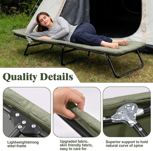 XMT Camping Cot with Mattress, 550LBS(Max Load), Portable Folding Outdoor Bed for Adults Kids, Double Layer 1200D, Heavy Duty Cot for Traveling Gear Supplier, Office Nap, Home Lounging(Grey) in Saudi Arabia