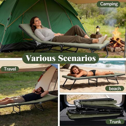 XMT Camping Cot with Mattress, 550LBS(Max Load), Portable Folding Outdoor Bed for Adults Kids, Double Layer 1200D, Heavy Duty Cot for Traveling Gear Supplier, Office Nap, Home Lounging(Grey) in Saudi Arabia
