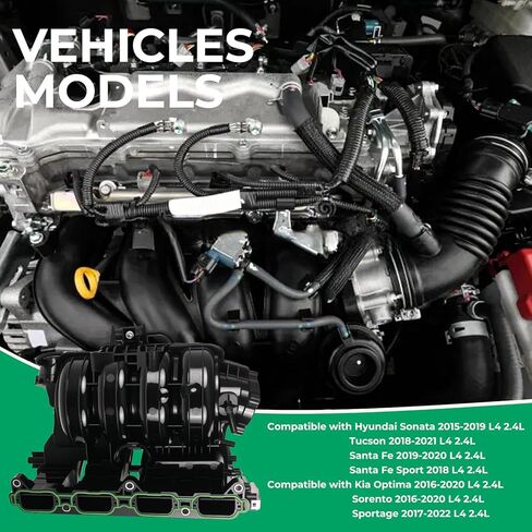 Engine Intake Manifold Compatible with Hyundai Sonata 2015-2019 Tucson 2018-2021 Santa Fe 2019-2020 Santa Fe Sport 2018 Kia Optima Sorento 2016-2020 Sportage 2017-2022 L4 2.4L Replace 283102GGA0 in Kuwait
