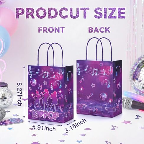 FunooFuno 24 قطعة من أكياس هدايا حفلات Kpop الأرجوانية مع مقابض Kpop Goodie Candy Party Favors أكياس كبيرة من ورق الكرافت K Pop Music وحفلات أعياد الميلاد وحفلات الديسكو ومستلزمات التخرج in Kuwait