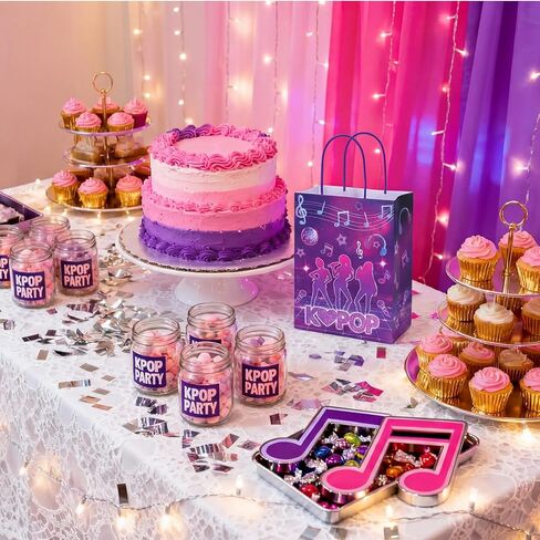 FunooFuno 24 قطعة من أكياس هدايا حفلات Kpop الأرجوانية مع مقابض Kpop Goodie Candy Party Favors أكياس كبيرة من ورق الكرافت K Pop Music وحفلات أعياد الميلاد وحفلات الديسكو ومستلزمات التخرج in Kuwait