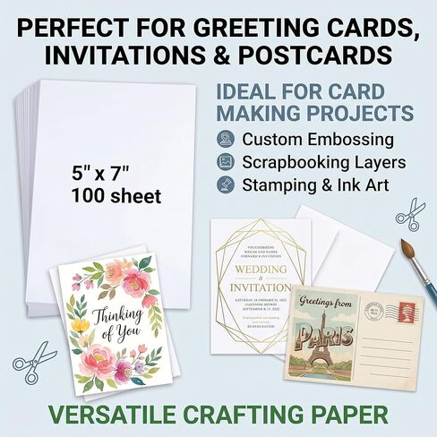 100pcs 5" x 7" Inch Cardstock Printable Invitation Paper for Student Flashcard and Corporate Speech Note, Blank Postcard Announcement Thank You Card Scrapbooker Craft Small Business in Saudi Arabia