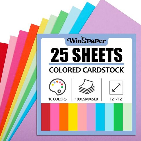 25 Sheets Colored Cardstock 12x12, 10 Assorted Colors Construction Paper 180GSM/65LB Card Stock Printer Paper for Card Making, DIY Crafts, Scrapbooking, School & Party Supplies in Saudi Arabia