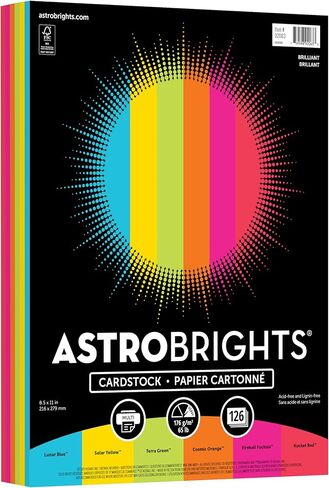 Astrobrights Colored Cardstock, Brilliant Assortment, 6-Colors, 65 lb./176 gsm, 8.5" x 11", 126 Sheets, Acid‑Free, Lignin‑Free, Perfect for School, Office & DIY (92063) in Kuwait
