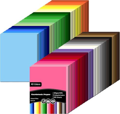200 Sheets Colored Cardstock, 8.5" x 11" Colored Copy Paper Cardstock 40 Assorted Colors, 180g/65lb Construction Paper for Scrapbook School Office Printing DIY Craft in Kuwait