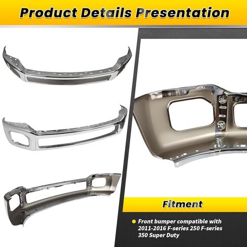 Chrome Front Bumper Face Bar Compatible with F-Series 250 F-Series 350 Super Duty 2011-2016 with Fog Lamp Holes FO1002416 in Kuwait
