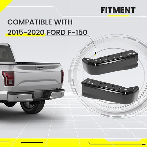 KUAFU Rear Bumper End Cap Compatible with 2015-2020 Ford F150 FO1102382 W/O Parking Sensor Hole Steel Bumper Guard Pad Cover Steel Powder Coated Black (2Pcs) in Kuwait
