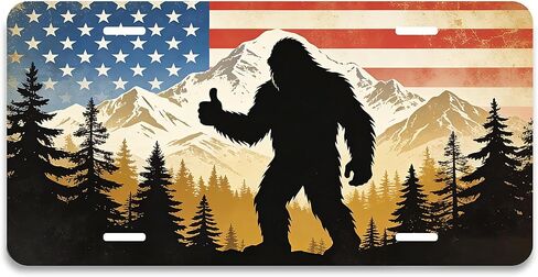 غطاء لوحة الترخيص الأمامية Sasquatch، علامة تزيين معدنية من الألومنيوم، 6 × 12 بوصة 4 فتحات لتزيين السيارة للرجال والنساء (Sasquatch-01) in Kuwait