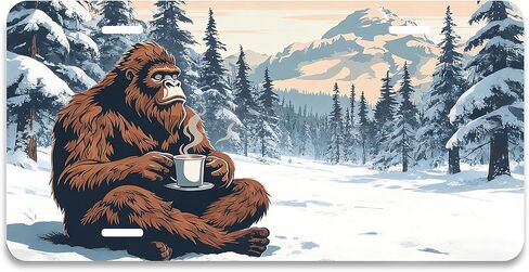 غطاء لوحة الترخيص الأمامية Sasquatch، علامة تزيين معدنية من الألومنيوم، 6 × 12 بوصة 4 فتحات لتزيين السيارة للرجال والنساء (Sasquatch-01) in Kuwait