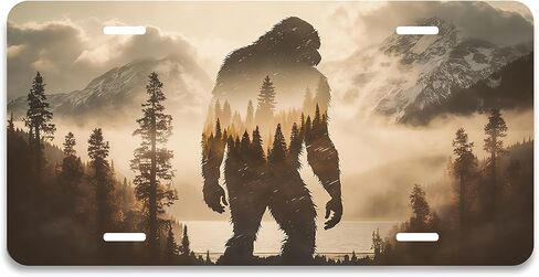 غطاء لوحة الترخيص الأمامية Sasquatch، علامة تزيين معدنية من الألومنيوم، 6 × 12 بوصة 4 فتحات لتزيين السيارة للرجال والنساء (Sasquatch-01) in Kuwait