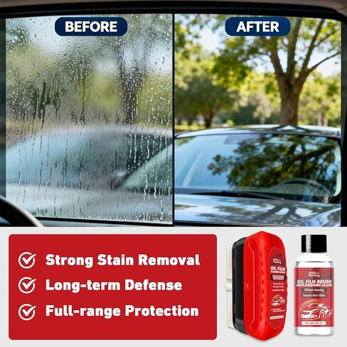 2 Pack Automotive Oil Film Cleaning Brush,Glass Oil Film Remover for Car Windshield,Clear View Glass Cleaner with Rain and Fog Resistant Coating (Red,Includes 1 Refill Bottle) in Kuwait