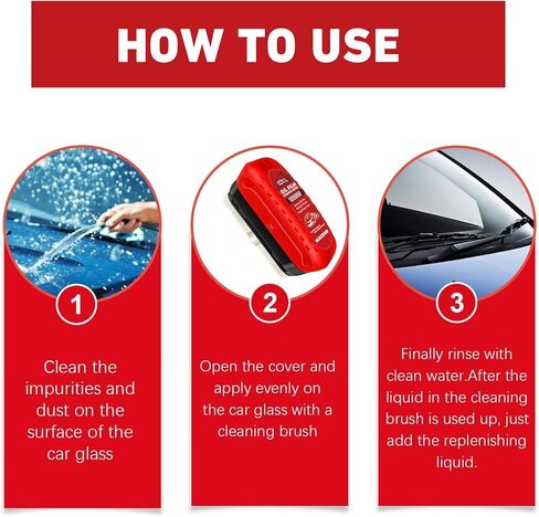 2 Pack Automotive Oil Film Cleaning Brush,Glass Oil Film Remover for Car Windshield,Clear View Glass Cleaner with Rain and Fog Resistant Coating (Red,Includes 1 Refill Bottle) in Kuwait