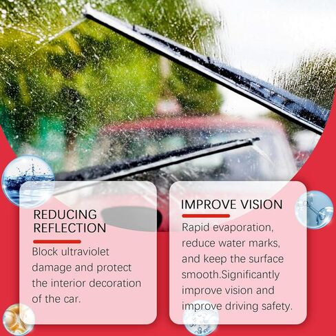 2 Pack Automotive Oil Film Cleaning Brush,Glass Oil Film Remover for Car Windshield,Clear View Glass Cleaner with Rain and Fog Resistant Coating (Red,Includes 1 Refill Bottle) in Kuwait