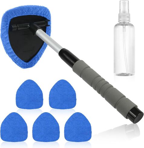 6 Pcs Windshield Cleaning Tool, Car Window Cleaner Kit with 5 Reusable Microfiber Pads, 1 Spray Bottles, Extendable Long Handle, Auto Inside Glass Wiper Kit for Vehicles(Blue) in Saudi Arabia