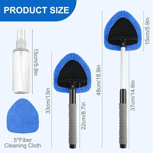 6 Pcs Windshield Cleaning Tool, Car Window Cleaner Kit with 5 Reusable Microfiber Pads, 1 Spray Bottles, Extendable Long Handle, Auto Inside Glass Wiper Kit for Vehicles(Blue) in Saudi Arabia