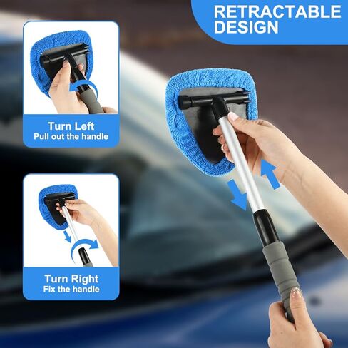 6 Pcs Windshield Cleaning Tool, Car Window Cleaner Kit with 5 Reusable Microfiber Pads, 1 Spray Bottles, Extendable Long Handle, Auto Inside Glass Wiper Kit for Vehicles(Blue) in Saudi Arabia