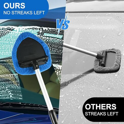 6 Pcs Windshield Cleaning Tool, Car Window Cleaner Kit with 5 Reusable Microfiber Pads, 1 Spray Bottles, Extendable Long Handle, Auto Inside Glass Wiper Kit for Vehicles(Blue) in Saudi Arabia