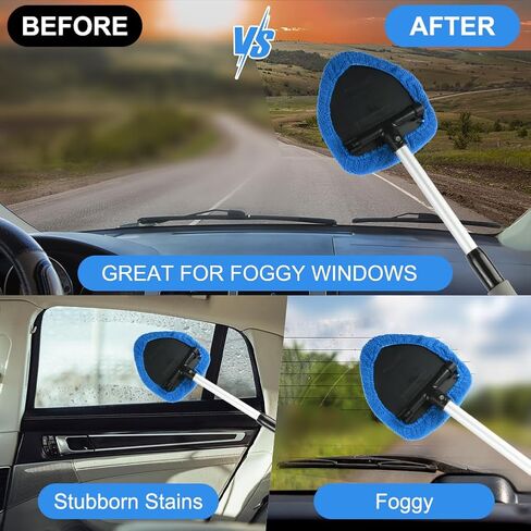 6 Pcs Windshield Cleaning Tool, Car Window Cleaner Kit with 5 Reusable Microfiber Pads, 1 Spray Bottles, Extendable Long Handle, Auto Inside Glass Wiper Kit for Vehicles(Blue) in Saudi Arabia