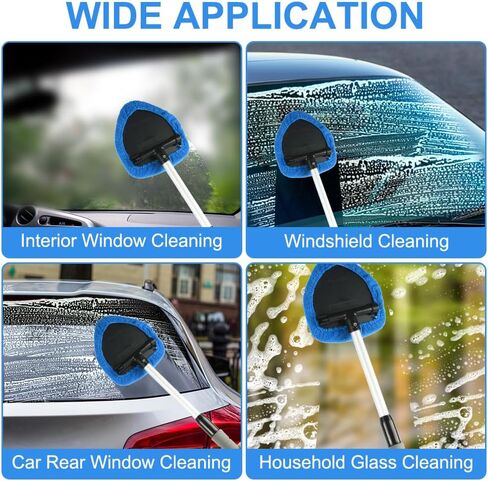 6 Pcs Windshield Cleaning Tool, Car Window Cleaner Kit with 5 Reusable Microfiber Pads, 1 Spray Bottles, Extendable Long Handle, Auto Inside Glass Wiper Kit for Vehicles(Blue) in Saudi Arabia