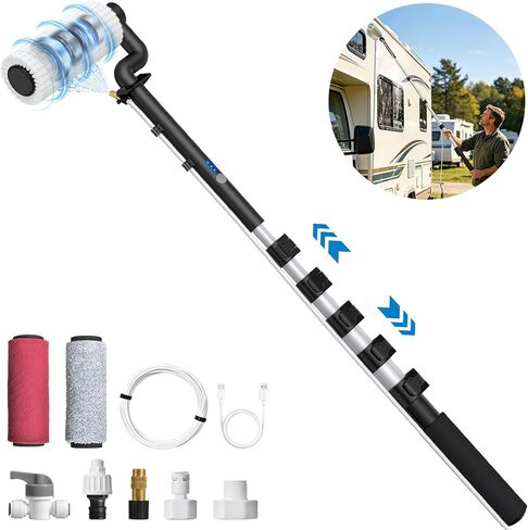 79'' Electric Car Wash Brush with Long Handle, Car Cleaning Brush for Cleaning RV with Water-Fed Pole, Scratch-Free Soft Bristles Car Wash Mop Kit, Complete Car Cleaning Kit for Car Truck RV Boat in Saudi Arabia