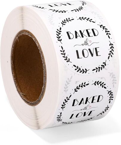 500pcs Baked with Love Stickers, 38mm/1.5 Inch Round White Red Heart Bakery Labels Sealing Packaging Stickers for Homemade Baked Goods Canning Jars Cookie Bags in Saudi Arabia