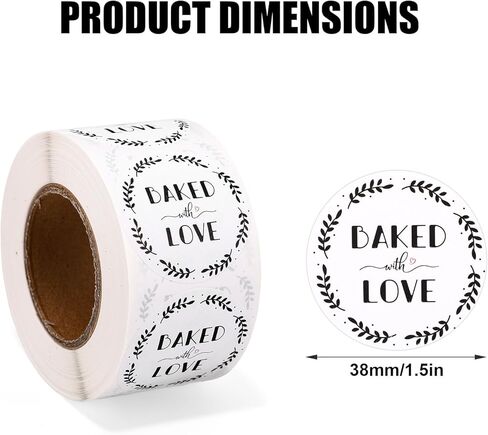 500pcs Baked with Love Stickers, 38mm/1.5 Inch Round White Red Heart Bakery Labels Sealing Packaging Stickers for Homemade Baked Goods Canning Jars Cookie Bags in Saudi Arabia