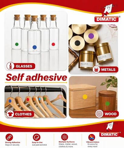 تسميات ترميز الألوان المستديرة Dimatic ½ بوصة | 6,720 ملصق دائري | 10 ألوان | نقاط التقشير والعصا | تنظيم المكاتب والمدرسة والحرف والمخزون in Kuwait