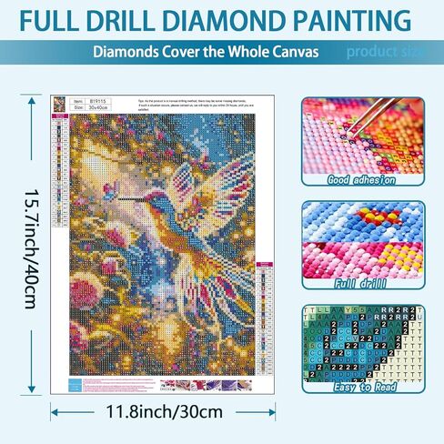YQFCZDQ Hummingbird Diamond Art Kits for Adults,Magic Forest 5D Diamond Painting Kits for Adults Beginners,DIY Full Round Drill Diamond Dots Pictures Gem Art Kits for Adult,Home Wall Decor 12x16 in in Saudi Arabia