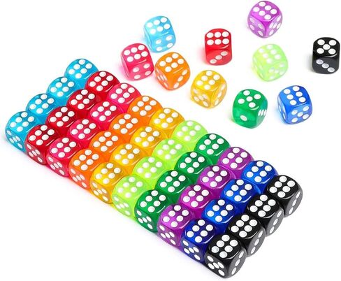 50 Pieces Colored 6 Sided 14mm Dice with White Color Pips for Board Games, Teaching, Learning, Rolling, Group Event, 10 in Saudi Arabia
