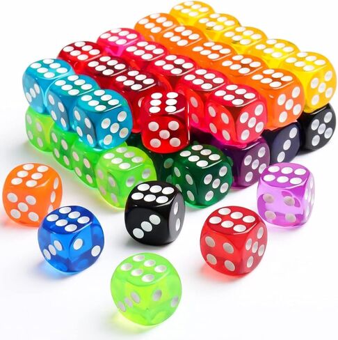 50 Pieces Colored 6 Sided 14mm Dice with White Color Pips for Board Games, Teaching, Learning, Rolling, Group Event, 10 in Saudi Arabia