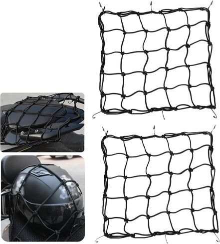 2 PCS 15" x 15" Cargo Nets, Rubber Heavy Duty Bungee Nets, Stretches to 30" x 30" with Thicken Hooks, Universal for Most Motorcycle, Bike, ATV, Luggage (Black) in Kuwait