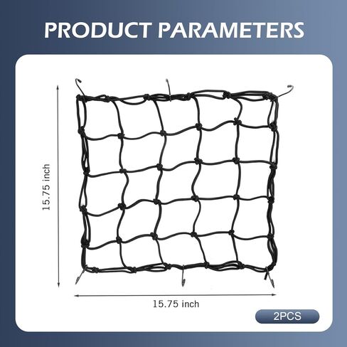 2 PCS 15" x 15" Cargo Nets, Rubber Heavy Duty Bungee Nets, Stretches to 30" x 30" with Thicken Hooks, Universal for Most Motorcycle, Bike, ATV, Luggage (Black) in Kuwait