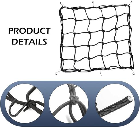 2 PCS 15" x 15" Cargo Nets, Rubber Heavy Duty Bungee Nets, Stretches to 30" x 30" with Thicken Hooks, Universal for Most Motorcycle, Bike, ATV, Luggage (Black) in Kuwait