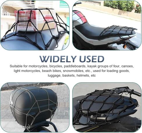 2 PCS 15" x 15" Cargo Nets, Rubber Heavy Duty Bungee Nets, Stretches to 30" x 30" with Thicken Hooks, Universal for Most Motorcycle, Bike, ATV, Luggage (Black) in Kuwait