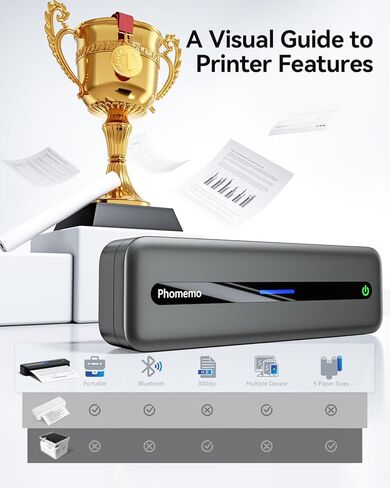 Phomemo Portbale Printers Wireless for Travel, M832 Bluetooth Thermal Printer 8.5'' x 11'', Comaptible with Android & iOS Phone and Laptop, Small Mobile Printer for Office School Home Use in Kuwait