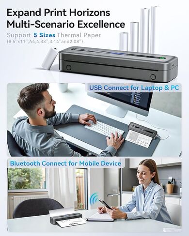 Phomemo Portbale Printers Wireless for Travel, M832 Bluetooth Thermal Printer 8.5'' x 11'', Comaptible with Android & iOS Phone and Laptop, Small Mobile Printer for Office School Home Use in Kuwait