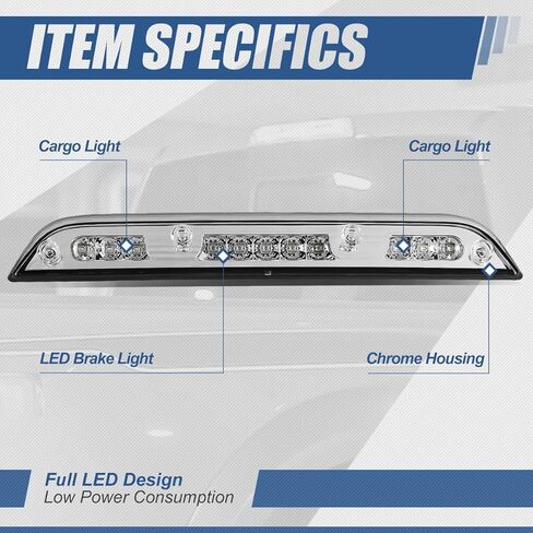 Auto Dynasty LED 3rd Third Tail Brake Light Compatible with 2015-2020 Ford F-150/2017-2020 F250 F350 F450 F550 Super Duty, Chrome Housing Centre High Mount Cargo Lamp in Kuwait