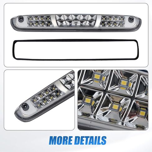 Third Brake Light with Dual-Row Leds for 2007-2013 Chevy Silverado Gmc Sierra 1500 2500 3500hd, Pickup Truck Rear Cab Center Tail Lights High Mount 3rd Stop Reverse Cargo Led Lighting (Chrome) in Saudi Arabia