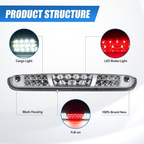 Third Brake Light with Dual-Row Leds for 2007-2013 Chevy Silverado Gmc Sierra 1500 2500 3500hd, Pickup Truck Rear Cab Center Tail Lights High Mount 3rd Stop Reverse Cargo Led Lighting (Chrome) in Saudi Arabia