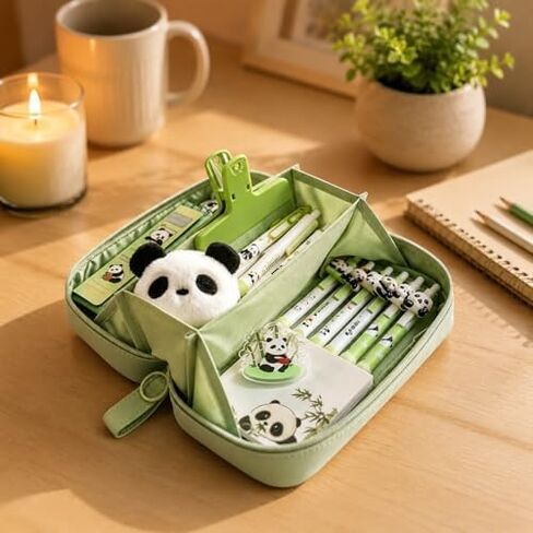 Kawaii Pencil Case, Japanese Pencil Pouch, Aesthetic Large Standing Journal Bag, 180° Flat Open Portable Design, Sleek Kawaii Stationery Organizer for Daily Storage and Neat Arrangement, Green in Kuwait