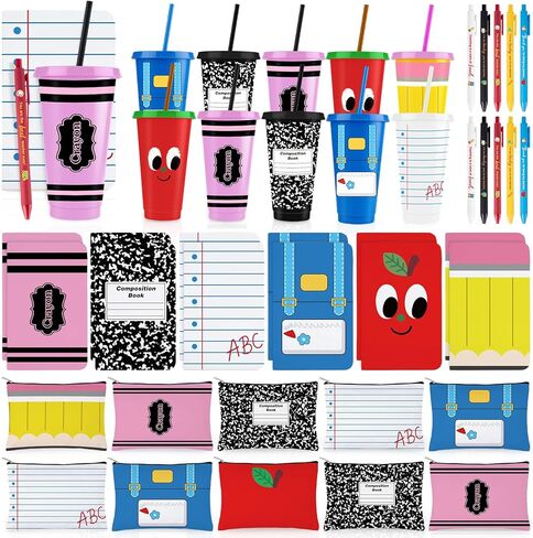 Hushee 40 Pcs Teacher Appreciation Gifts Bulk Thank You Teachers Gifts from Student Pencil Apple Crayon Reusable Plastic Cup Notebook Pen Makeup Bag for Teacher's Day End of Year Back to School Party in Kuwait