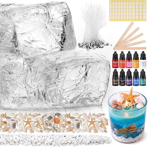 Heigble 4.4 lb Gel Wax for Candle Making Candle Making Kit with Seashells Starfish Pebble Wick Stickers and Liquid Dye and Wooden Wick Device DIY Clear Jelly Make Candles DIY Supplies for Party in Saudi Arabia